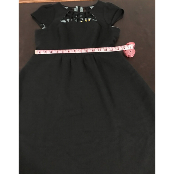 Anthropologie Maeve Black Aria Lattice Cut Fit & Flare S/S Mini Dress - Size 2 - Picture 6 of 13
